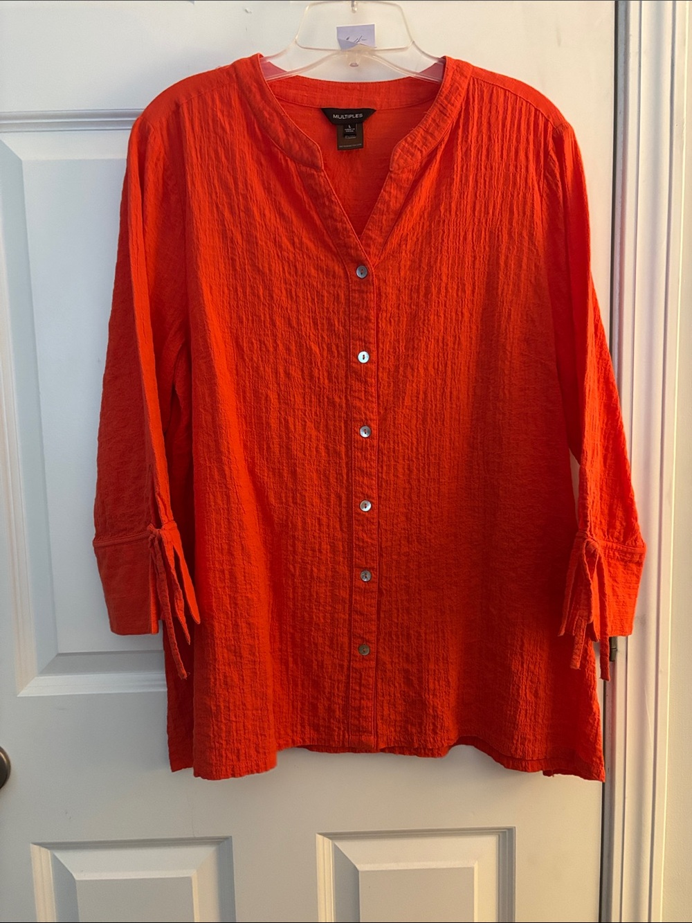 Multiples Orange Button-Front Tunic with Tie-Sleeves